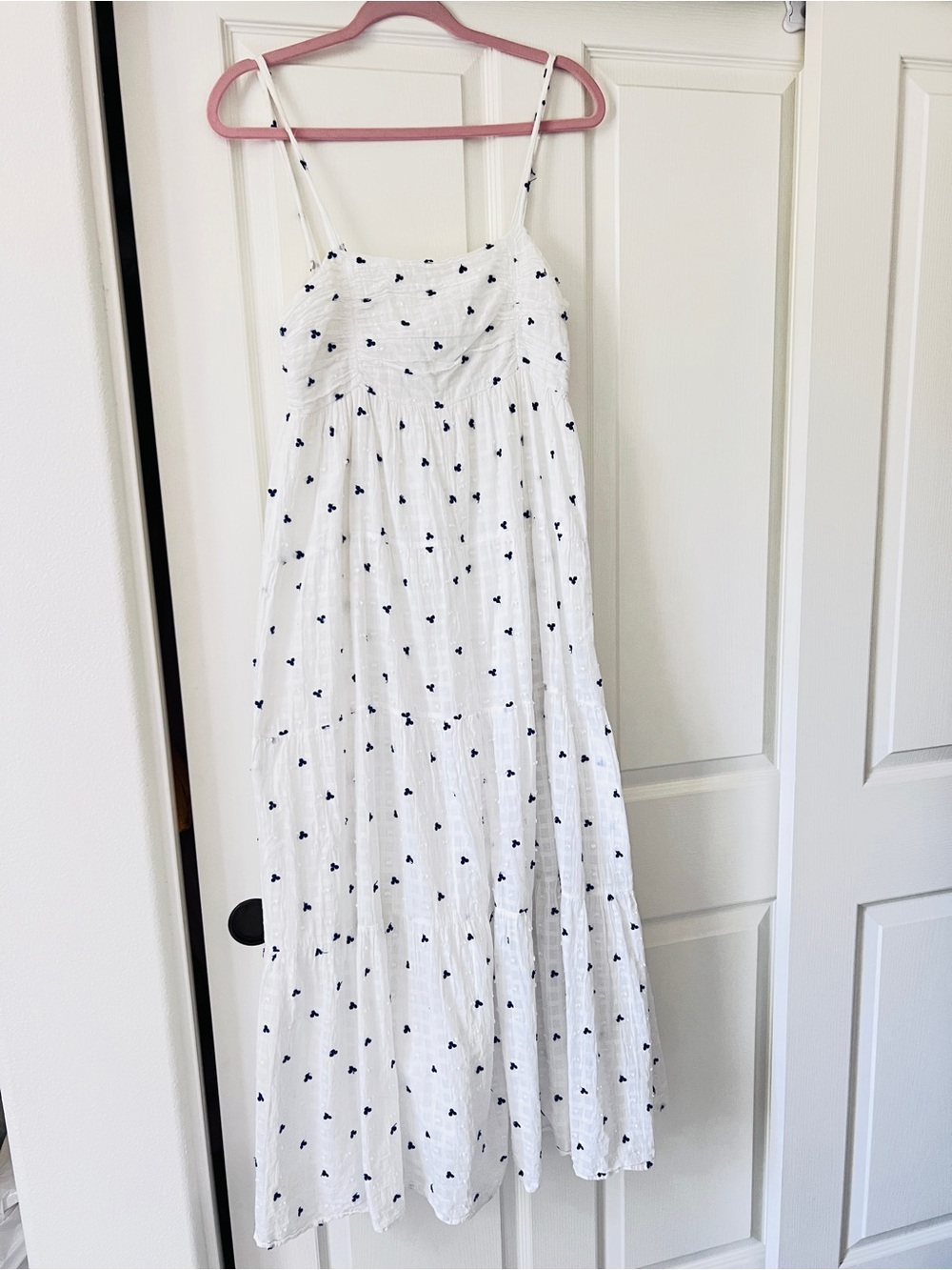 Zara White Maxi Dress with Navy Floral Embroidery